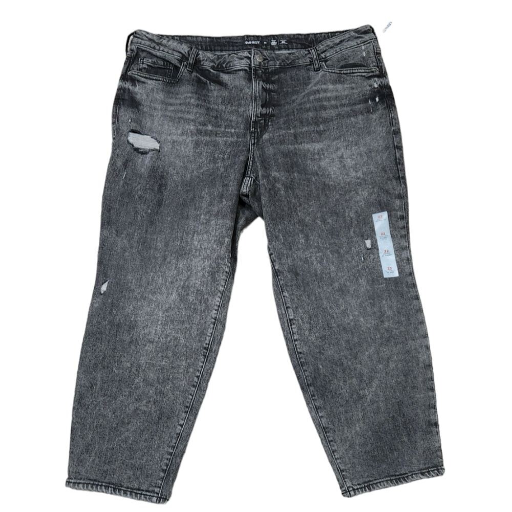 Old Navy High Rise OG Straight Leg Distressed Cotton Stretch Stone Wash Denim 22